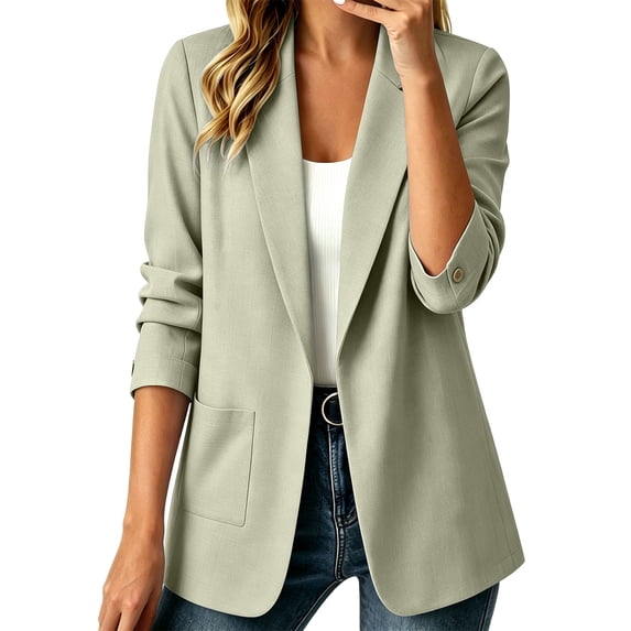 Hurxie Blazers for Women Casual Oversized Open Front Cardigan Long Sleeve Jackets Business Office Business Suit Blazer Beige,XL