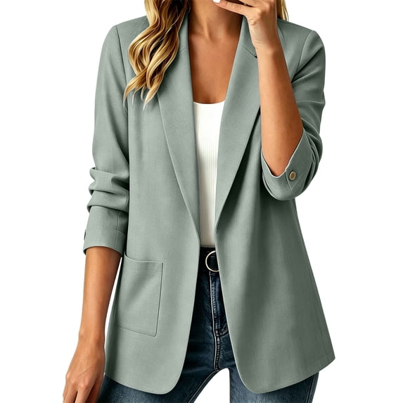 Hurxie Blazers for Women Casual Oversized Open Front Cardigan Long Sleeve Jackets Business Office Business Suit Blazer Gray,XL