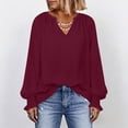 thumbnail image 1 of Hurxie Blouses for Women Dressy Casual Flowy Boho Tops V Neck Long Sleeve Shirts Spring Outfits Wine,2XL, 1 of 6