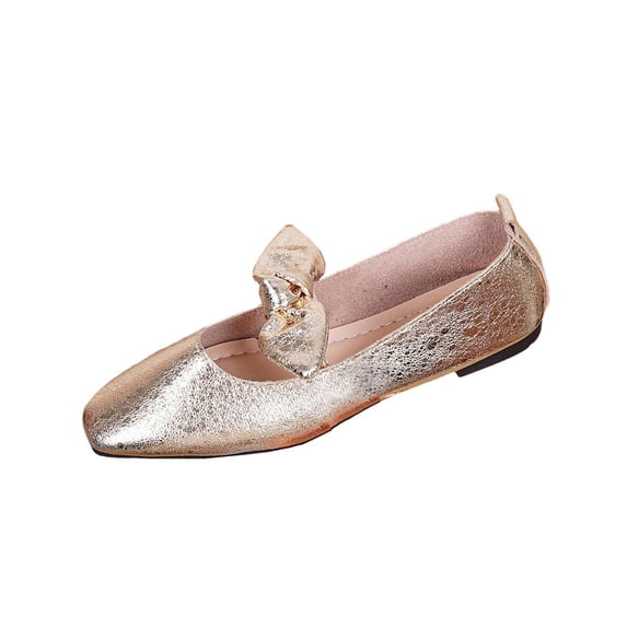 Hurxie Bow Knot Ballet Flats Shoes for Women Bowtie Strap Ballerina Shoes Slip-on Square Toe Mary Jane Flats Gold