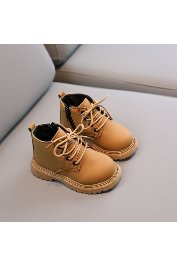 Boy Girl Ankle Boots Waterproof Non-Slip Leather Chelsea Boots Little Kids Toddler Snow Winter Combat Ankle Work Booties Yellow 18-24 Months