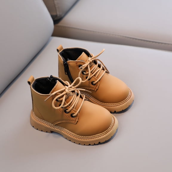 Hurxie Boy Girl Ankle Boots Waterproof Non-Slip Leather Chelsea Boots Little Kids Toddler Snow Winter Combat Ankle Work Booties Yellow 2-3 Years