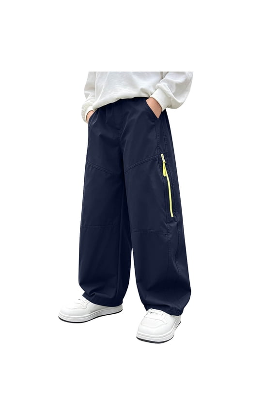 Boy's Baggy Cargo Pants Casual Parachute Pants Loose Fit Hip Hop Harme Lightweight Water Resistant Pants with Pockets Navy,9-10 Years