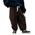 thumbnail image 1 of Hurxie Boy's Baggy Cargo Pants Elastic Waist Casual Loose Sweatpants Wide Leg Parachute Track Pant Coffee,3-4 Years, 1 of 6