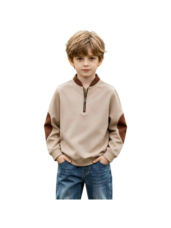 Boy's Quarter Zip Pullover Lightweight Mock Neck Active Tops Kids Sweatshirts, Long Sleeve Golf Shirts School Fall Sports Clothes 110