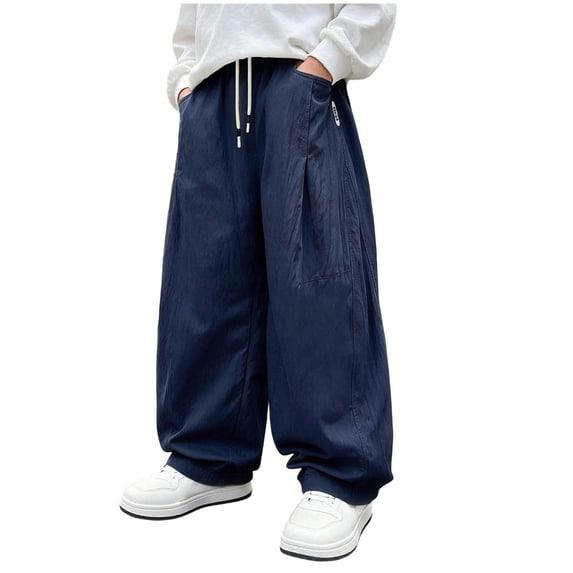 Hurxie Boys Baggy Sweatpants Wide Leg Open Bottom Elastic Waist Athletic Joggers Pants with Pockets Navy,14-15 Years