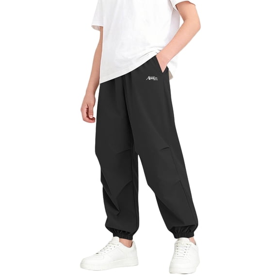 Hurxie Boys Cargo Joggers Pants Kids Quick Dry Lightweight Drawstring Hiking with Pockets Elastic Waist Black,7-8 Years