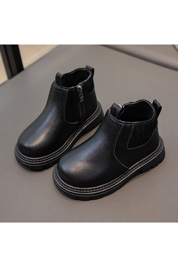 Boys Girls High Top Ankle Boots Kids Waterproof PU Leather Fall Boots Winter Warm Snow Outdoor Hiking Shoes Toddler Non Slip Texture Soft Walking Boot Black 2.5-3Years