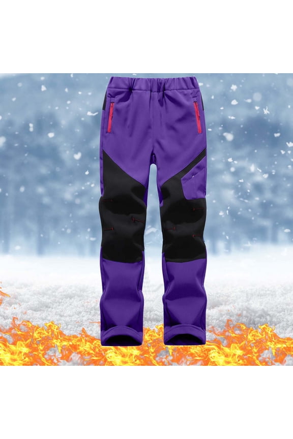 Boys Girls Softshell Skiing Snow Hiking Pants Fleece Lined Kids Waterproof Outdoor Trousers Bottoms Purple,8 Years