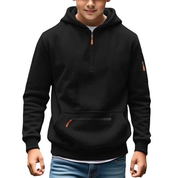 Hurxie Boys Hoodies 1/4 Zip Long Sleeve Pullover Youth Teen Kids Hooded Sweatshirt 9 Years