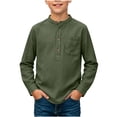 thumbnail image 1 of Hurxie Boys Linen Henley Shirt Long Sleeve Button Down Summer T-Shirt with Pocket Lightweight for Kids 11-12Years, 1 of 6