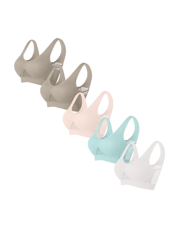 Bra 5 Pack Womens Seamless Wireless Sleep Bra Light Blue,3XL