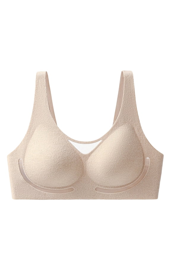 Bras for Women No Underwire Mesh Wireless Crossover Bra Seamless Full Coverage Lift T Shirt Beige ,M
