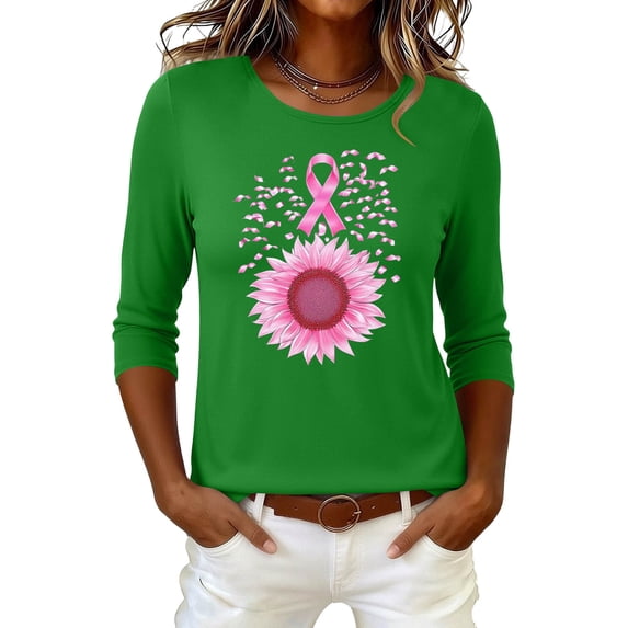 Hurxie Breast Cancer Shirt Women Breast Cancer Awareness Pink Ribbon T-Shirt Cancer Survivor V-Neck Tops Green,S