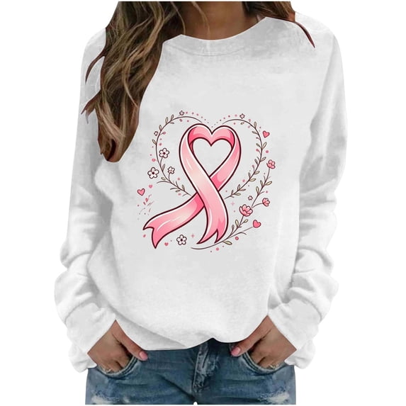 Hurxie Breast Cancer Shirts for Women in October We Wear Pink Shirt Long Sleeve Shirts for Women Awareness Shirt Pink Tees Tops
