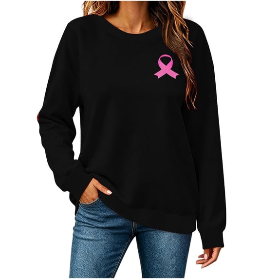 Hurxie Breast Cancer Sweatshirts Women Pink Ribbon Breast Cancer Awareness Long Sleeve Shirt Fall Crew Neck Pullover