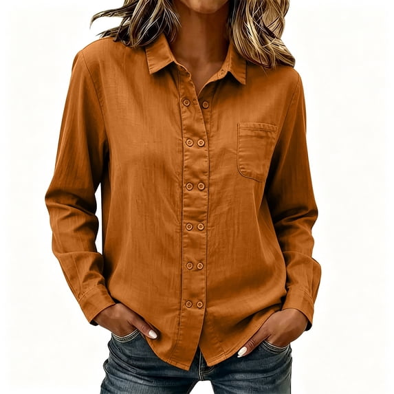 Hurxie Button Down Shirts for Women Cotton Shirt Dress Shirt Long Sleeve Work Blouses Tops with Pocket Yellow,M