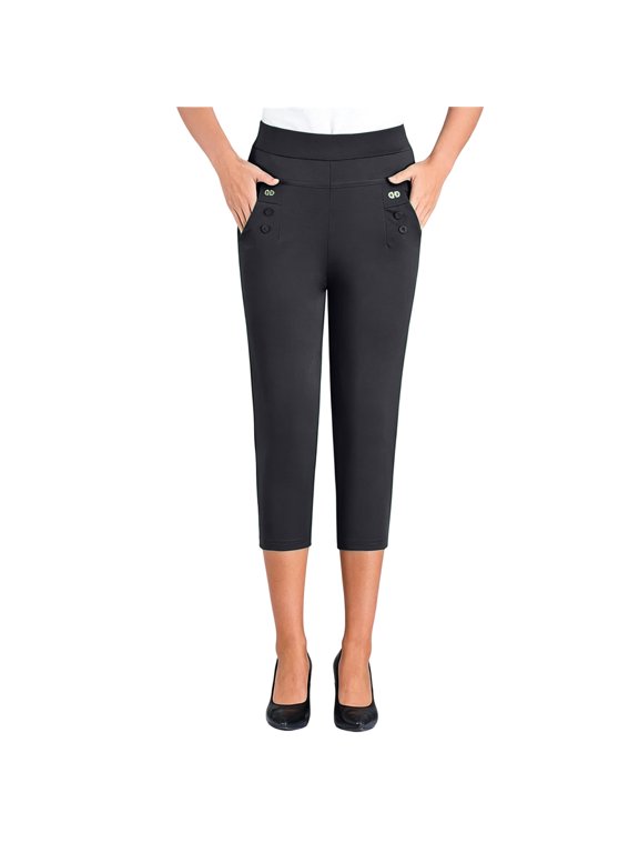 Capri Pants for Women High Waist Stretch Women's Golf Capris for Summer with Pockets Work Casual Black,XL