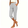 thumbnail image 1 of Hurxie Capri Pants for Women High Waisted Fit Elastic Knit Waist Casual Capris Cotton Trousers Cropped Pants Gray,S, 1 of 7
