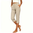 thumbnail image 1 of Hurxie Capri Pants for Women High Waisted Fit Elastic Knit Waist Casual Capris Cotton Trousers Cropped Pants Khaki,XL, 1 of 7