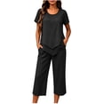 thumbnail image 1 of Hurxie Capri Sets Women 2 Piece Outfits Summer Top and Wide Leg Striped Pants with Pockets for Vacation Travel Clothes Black,2XL, 1 of 6
