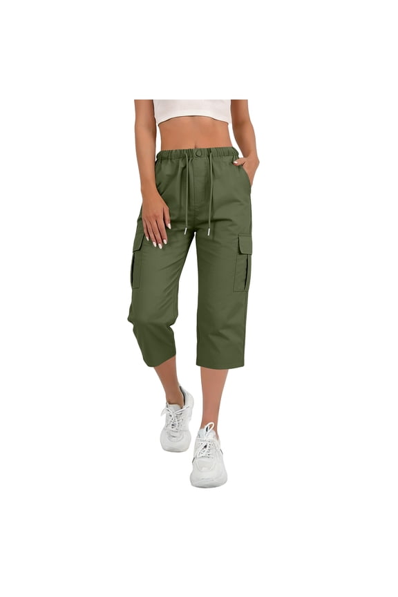 Cargo Capris for Women Hiking Pants Casual Summer Quick Dry Outdoor Travel Pull On Capri with 6 Pockets Army Green,S