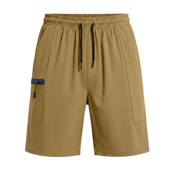 Hurxie Cargo Shorts for Men Hiking Shorts Summer Athletic Work Short with Zipper Pockets Running Travel Short Pants Khaki,S
