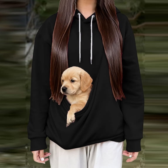 Hurxie Cat Dog Pouch Hoodie Pet Carrier Sweatshirt Large Pocket Pullover Shirt for Women