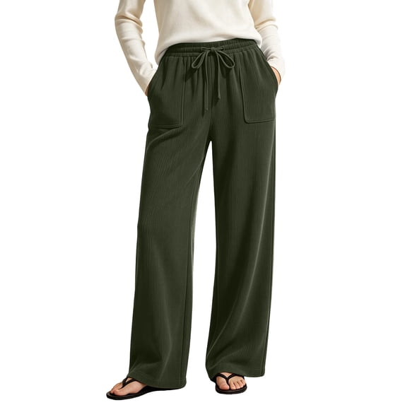 Hurxie Corduroy Pants for Women Elastic High Waist Pull On Straight Leg Slacks Casual Fall Trousers with Pockets