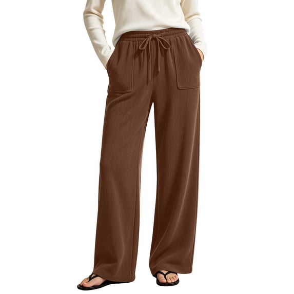 Hurxie Corduroy Pants for Women Elastic High Waist Pull On Straight Leg Slacks Casual Fall Trousers with Pockets