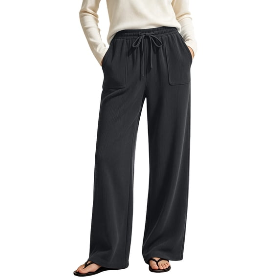 Hurxie Corduroy Pants for Women Elastic High Waist Pull On Straight Leg Slacks Casual Fall Trousers with Pockets