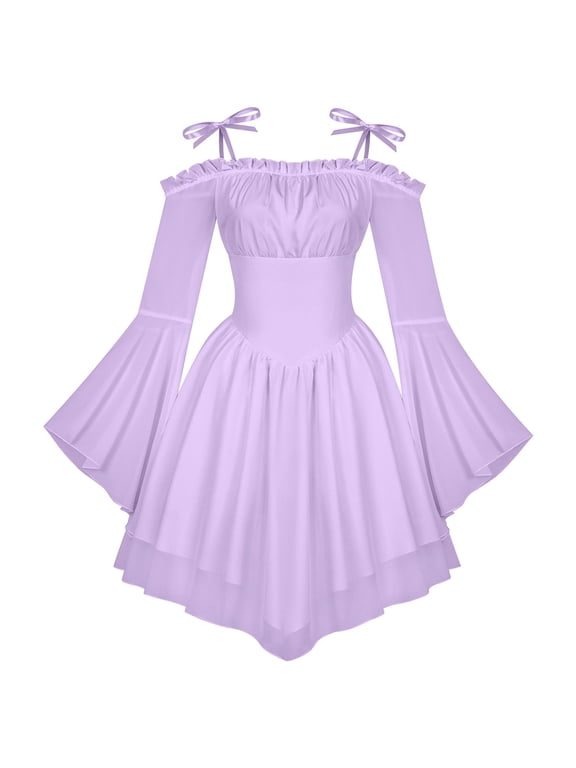 Darkness Womens Renaissance Fairy Dress A Line Boho Off Shoulder Corset Dress with Pockets