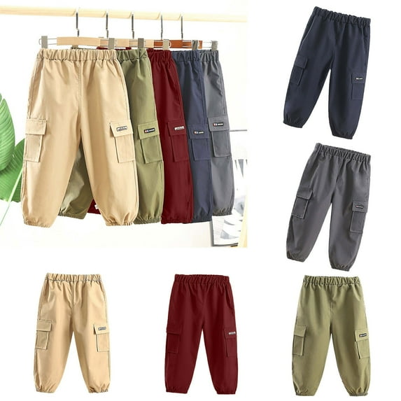 Hurxie Deals 2025 Cargo Pants for Girls Baggy, Boys Casual Trousers Cargo Pants Fashion Solid Color Length Pants Elastic Cuffs Pants Dark Blue,3-4 Years