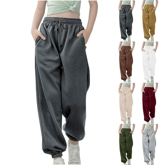 Hurxie Deals 2025 Children Fleece Sweatpants Girls Jogger Pants Fall Winter Training Casual Bottoms Long Pants Sports Trousers Dark Gray 10-12