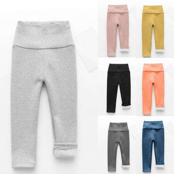 Hurxie Deals 2025 Girl Fleece Sweatpants High Waisted Elastic Yoga Pants Fleece-Lined Leggings Solid Pants Orange 4-5T