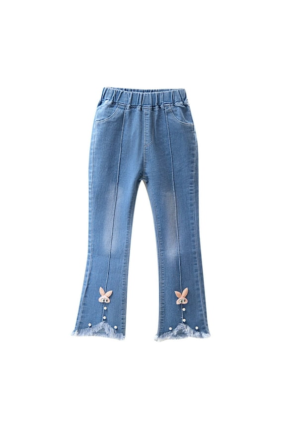 Hurxie 2025 Girls Black Leggings Size 10-12, Toddler Kids Baby Girls Fashion Cute Sweet Boe Flared Pants Trousers Jeans Pants Blue,2-3Years