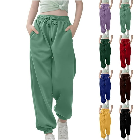 Hurxie 2025 Girls Fleece Sweatpants Big Girls Jogging Bottoms Sports Trousers Casual Long Sweat Pants for Running Training Coffee 10-12