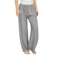 thumbnail image 1 of Hurxie 2025 Girls Linen Pants High Waisted Palazzo Pants Casual Smocked Beach Pants Loose Fit Wide Leg Long Trousers Gray 6-7Y, 1 of 1