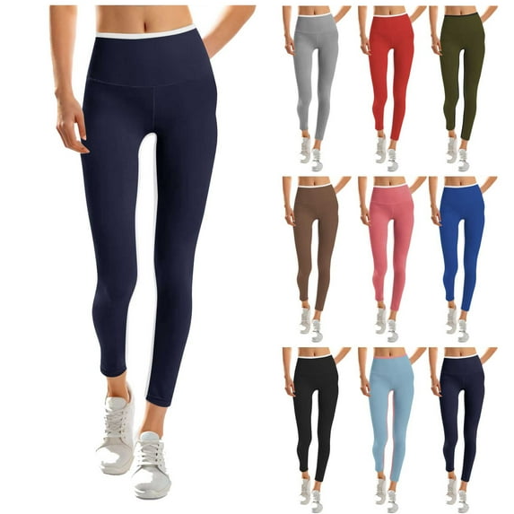 Hurxie Deals 2025 High Waisted Yoga Pants for Women Athletic Workout Leggings Fitness Sports Running Yoga Pants Tummy Control Tights Navy,S