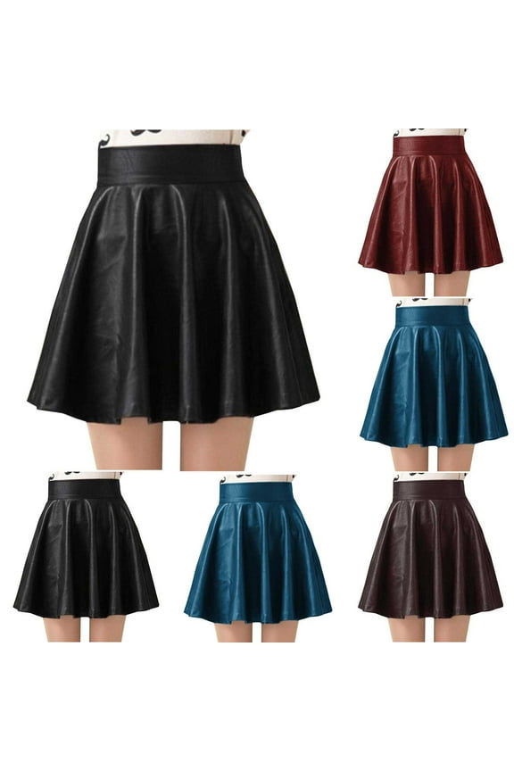 Hurxie 2025 Pu Leather Skirts for Girls Kids & Teen & Toddler & Faux Leather Pleated Skirts High Waist Uniform Casual Skirt Black 12-14
