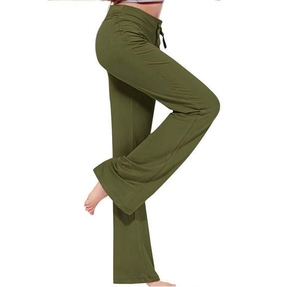 Hurxie 2025 Yoga Pants for Girls High Waist Wide Leg Flare Pants Workout Leggings Gym Casual Trousers Army Green 10-12