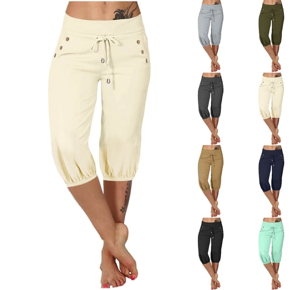 Hurxie Active Capri Pants for Women Joggers Stretch Lightweight Women鈥檚 Casual Pant Capri with Drawstring Dark Gray,M