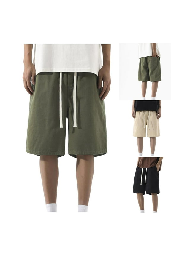 Hurxie Cotton Mens Bermuda Shorts Army Green Breathable Carpenter Shorts with Pocket for Beach Casual S-3XL