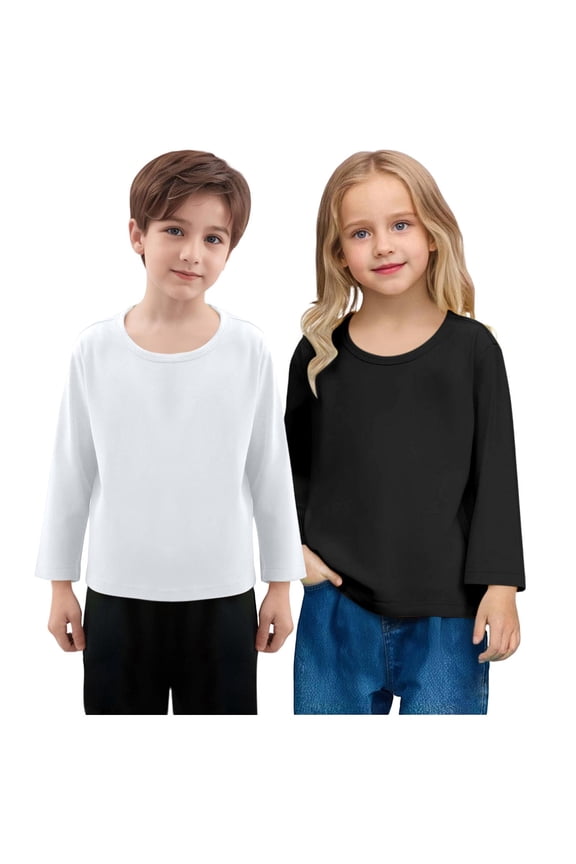 Hurxie Girl Long Sleeve Shirts 2 Pack Cotton T-Shirts Kids Crewneck Basic Plain Tees Tops for Teen Girls Black,4 Years