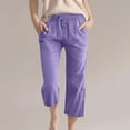 thumbnail image 1 of Hurxie Girls Casual Cotton Linen Capris Lightweight Summer Loose Fit Elastic Waist Plus Size Solid Lounge Cropped Trousers Purple,120, 1 of 5