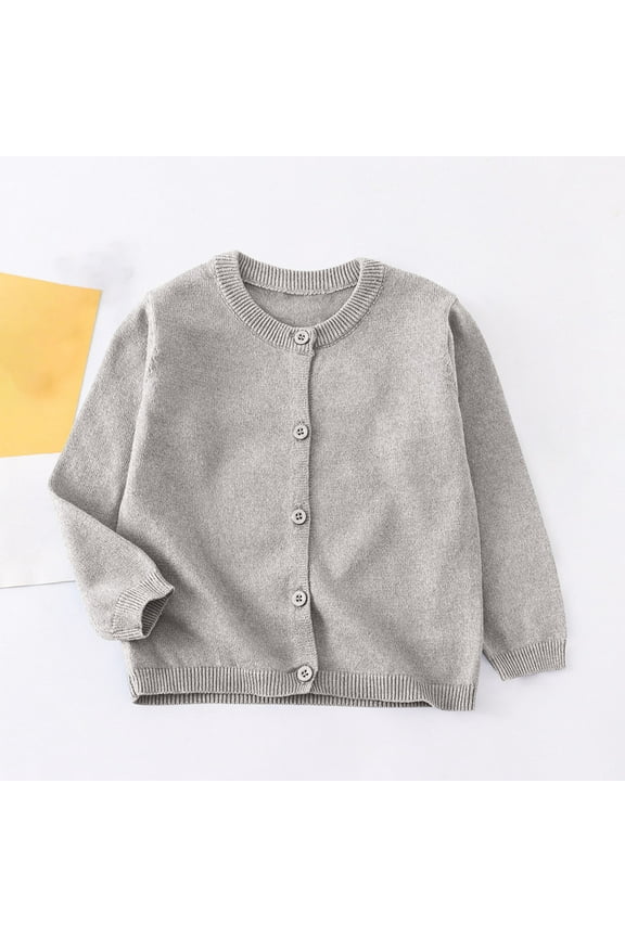 Hurxie Girls Crewneck Lightweight Button-up Cardigan Cotton Knit Sweater Casual Cute Outerwear Gray,3-4 Years