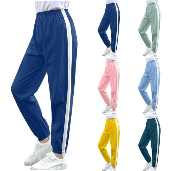 Hurxie Deals Girls Joggers Cotton Summer Sweatpants Athletic Pants with Elastic Waist Dark Blue,6 Year