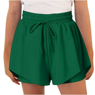 Hurxie Deals Girls Solid Athletic Shorts Elastic Waisted Ruffles Layered Flowy Shorts Green,6 Year