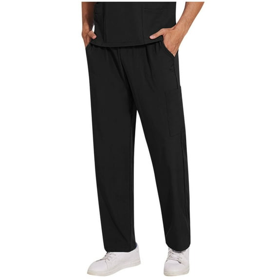 Hurxie Men's Scrub Pants Nursing Uniform Fashion Solid Color Worker Pants Black,XL