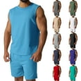 thumbnail image 1 of Hurxie Deals Mens Summer 2 Piece Outfits Sleeveless Muscle Tank Tops Athletic Casual Beach Shirts and Shorts Set Blue,M, 1 of 7